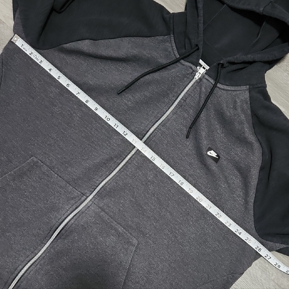 Nike Sportswear Optic Fleece Full-Zip Hoodie Black Gray Rubber Box Logo 2XL - Picture 7 of 10